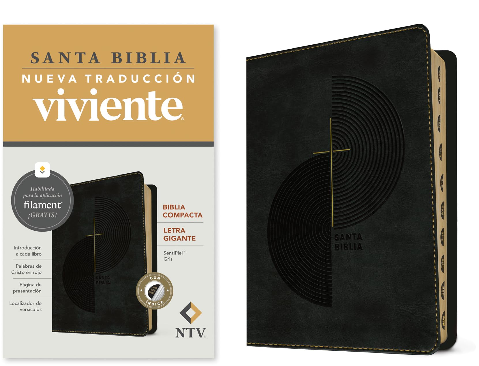 Libro: Biblia compacta NTV, letra gigante con Filament (SentiPiel, Gris, Índice, Letra Roja) (Spanish Edition)