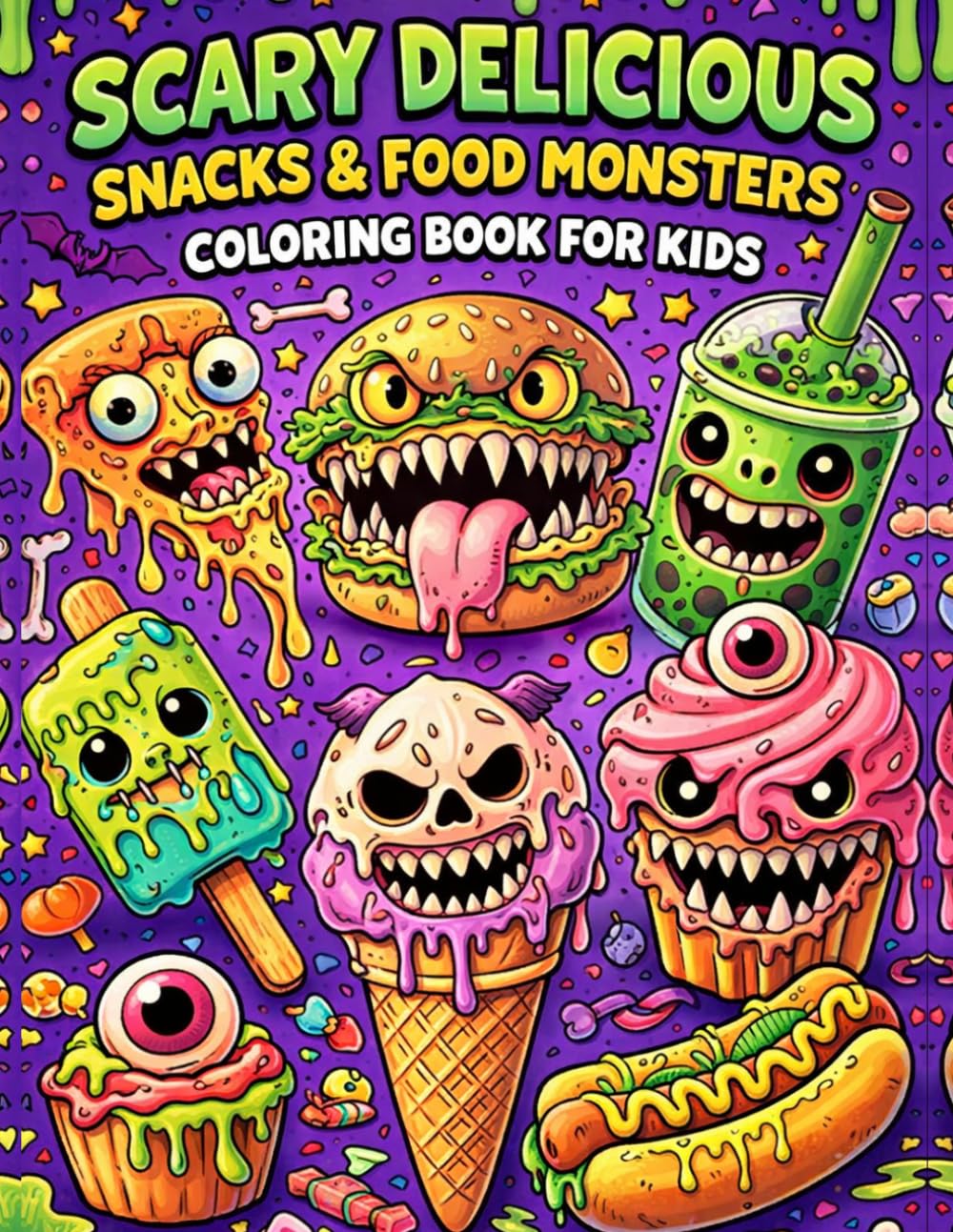 Libro: Scary Delicious Snacks & Food Monsters Coloring Book for Kids: Fun Monster Treats and Drinks Spooky Kawaii Yummy Sweets Coloring Pages Amazing Food Gift for Boys and Girls