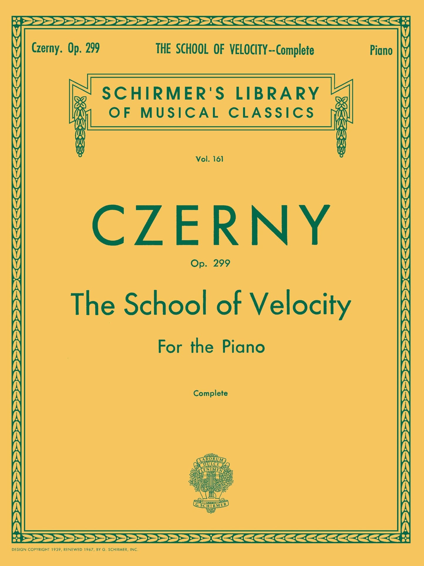 Libro: Carl czerny: the school of velocity op.299 (complete) piano: 161 (Schirmer's Library of Musical Classics)