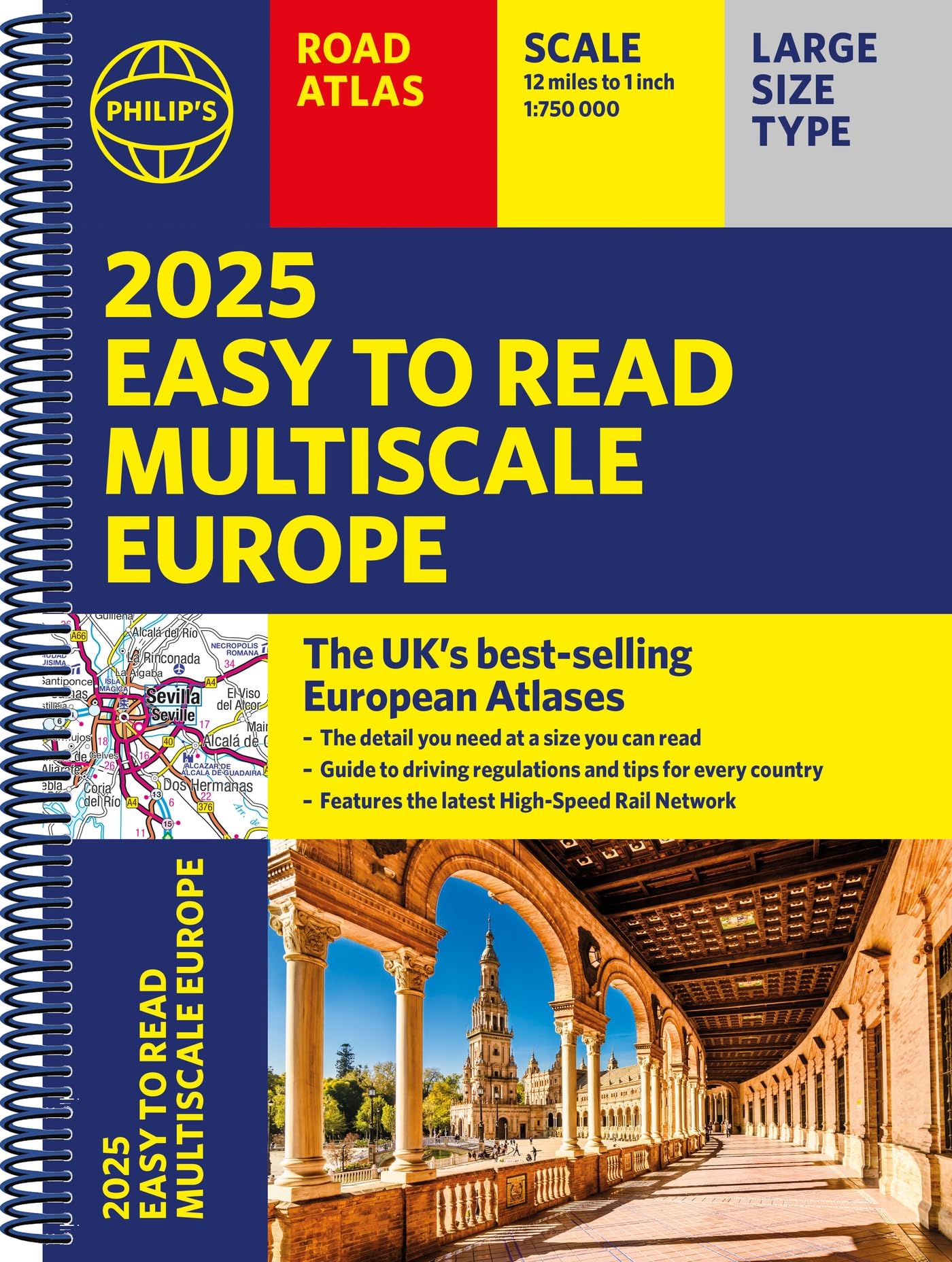 Libro: 2025 Philip's Easy to Read Multiscale Road Atlas Europe: (A4 Spiral binding) (Philip's Road Atlases)