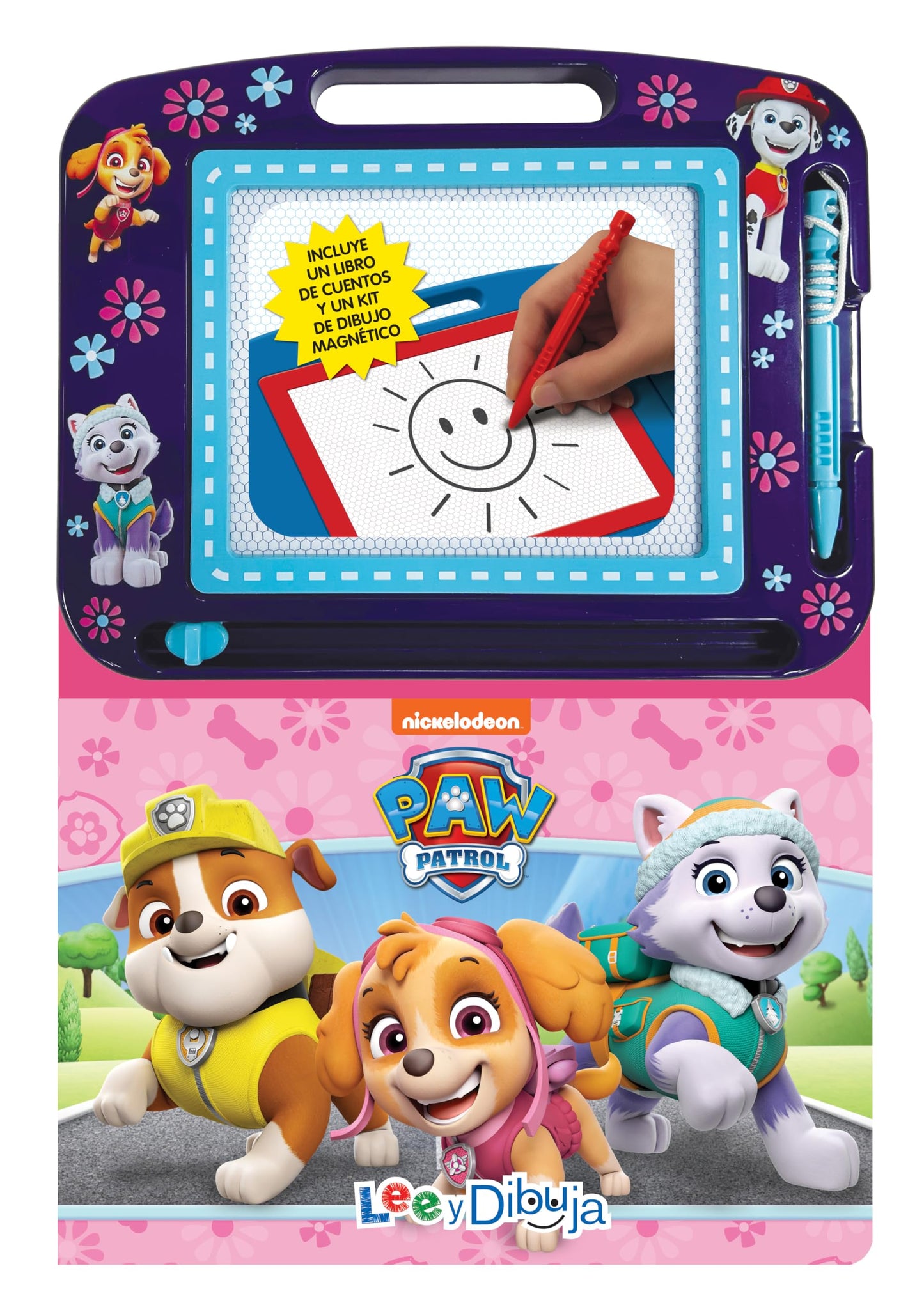 Libro: Paw Patrol La Patrulla Canina Niñas Lee y Dibuja - Recursos de aprendizaje para niños, una pizarra magnética, un lápiz fácil de usar, libro de cuentos de 22 páginas