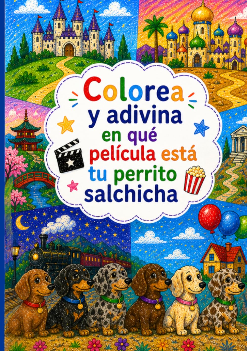 Libro: Colorea y adivina la película: Libro de colorear con perritos salchicha | 50 dibujos con pistas: Libro de actividades para niños y adultos | Adivina ... variada y pistas al final (Spanish Edition)