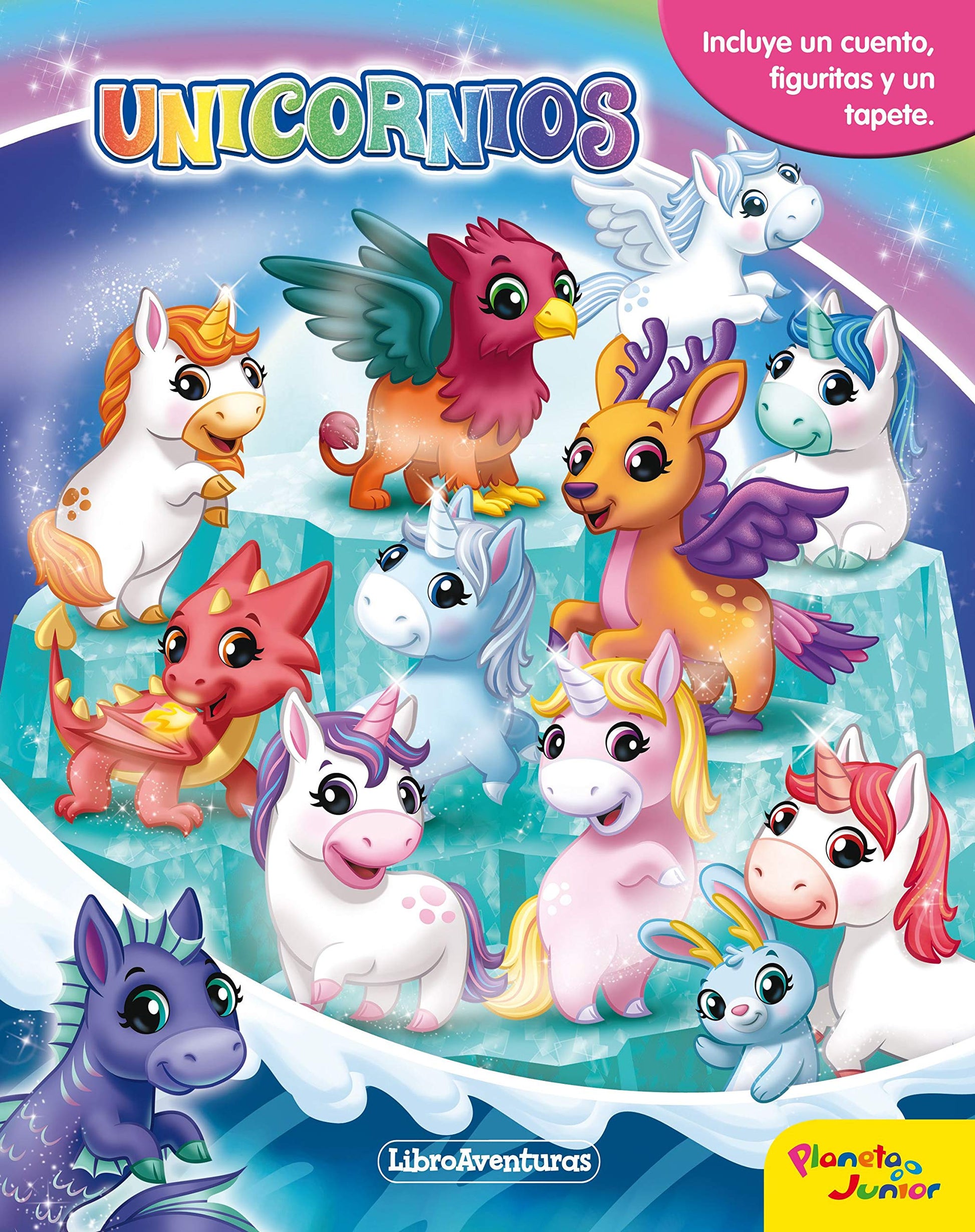 Libro: Unicornios. Libroaventuras: Incluye un cuento, figuritas y un tapete