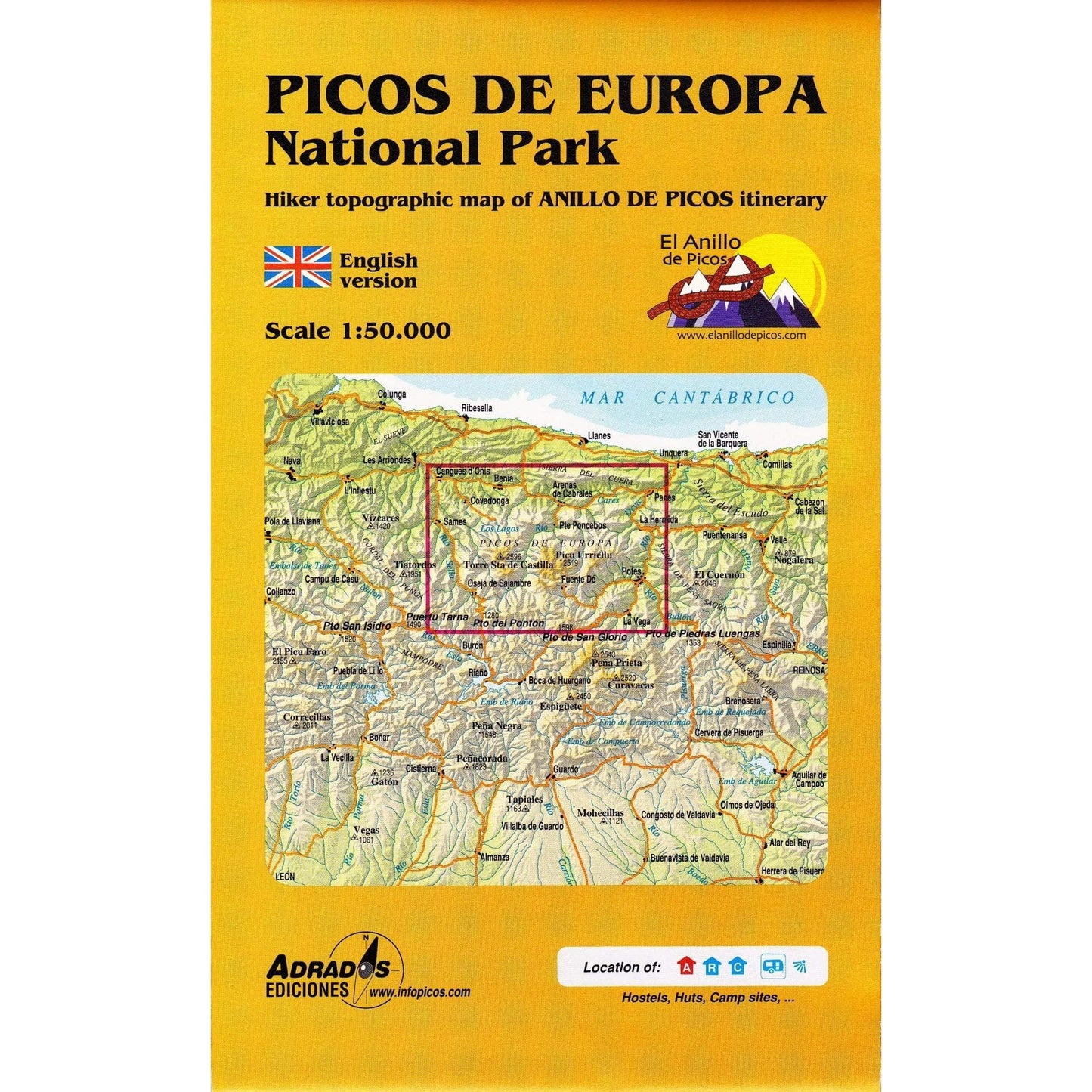 Libro: Parque Nacional de los Picos de Europa. Mapa topográfico excursionista: con el itinerario del Anillo de Picos