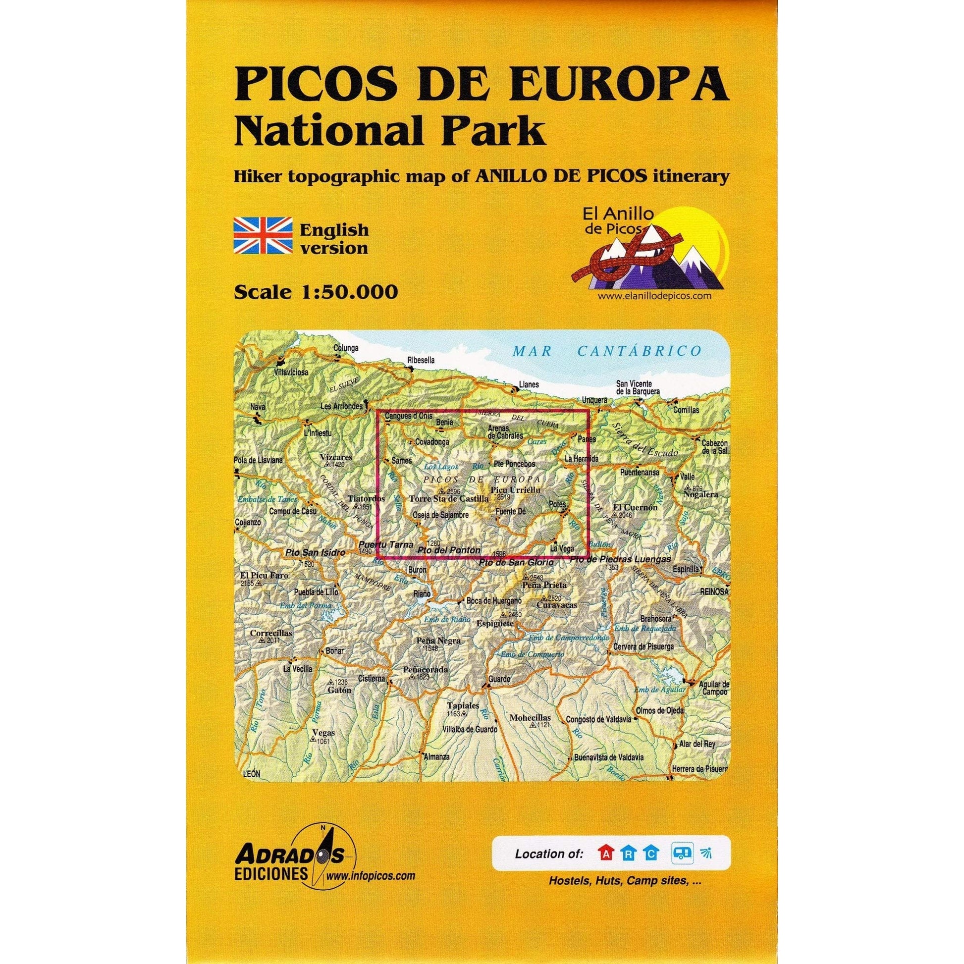 Libro: Parque Nacional de los Picos de Europa. Mapa topográfico excursionista: con el itinerario del Anillo de Picos