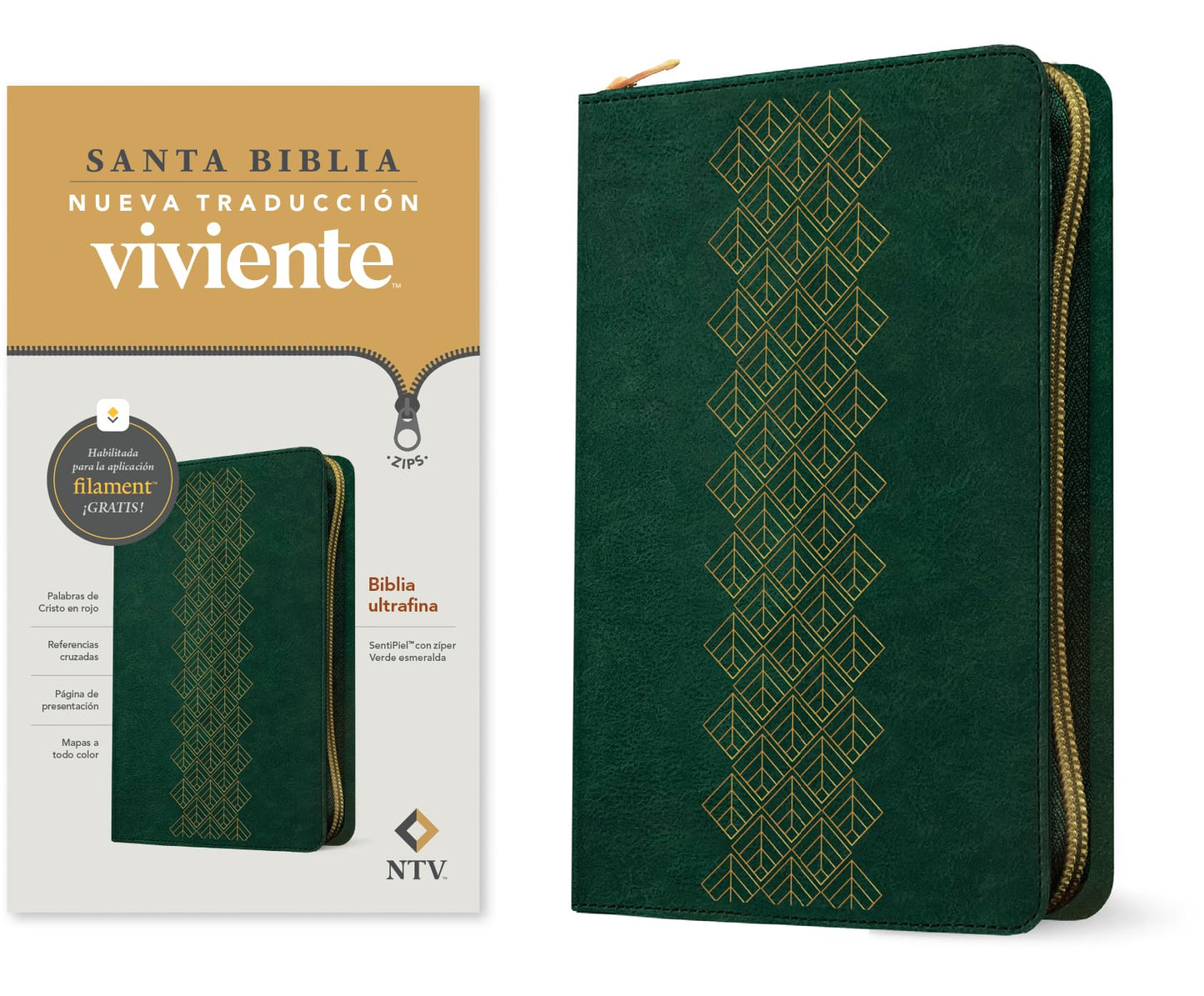 Libro: Biblia ultrafina NTV de zíper, con Filament (SentiPiel, Verde esmeralda, Letra Roja) (Spanish Edition)