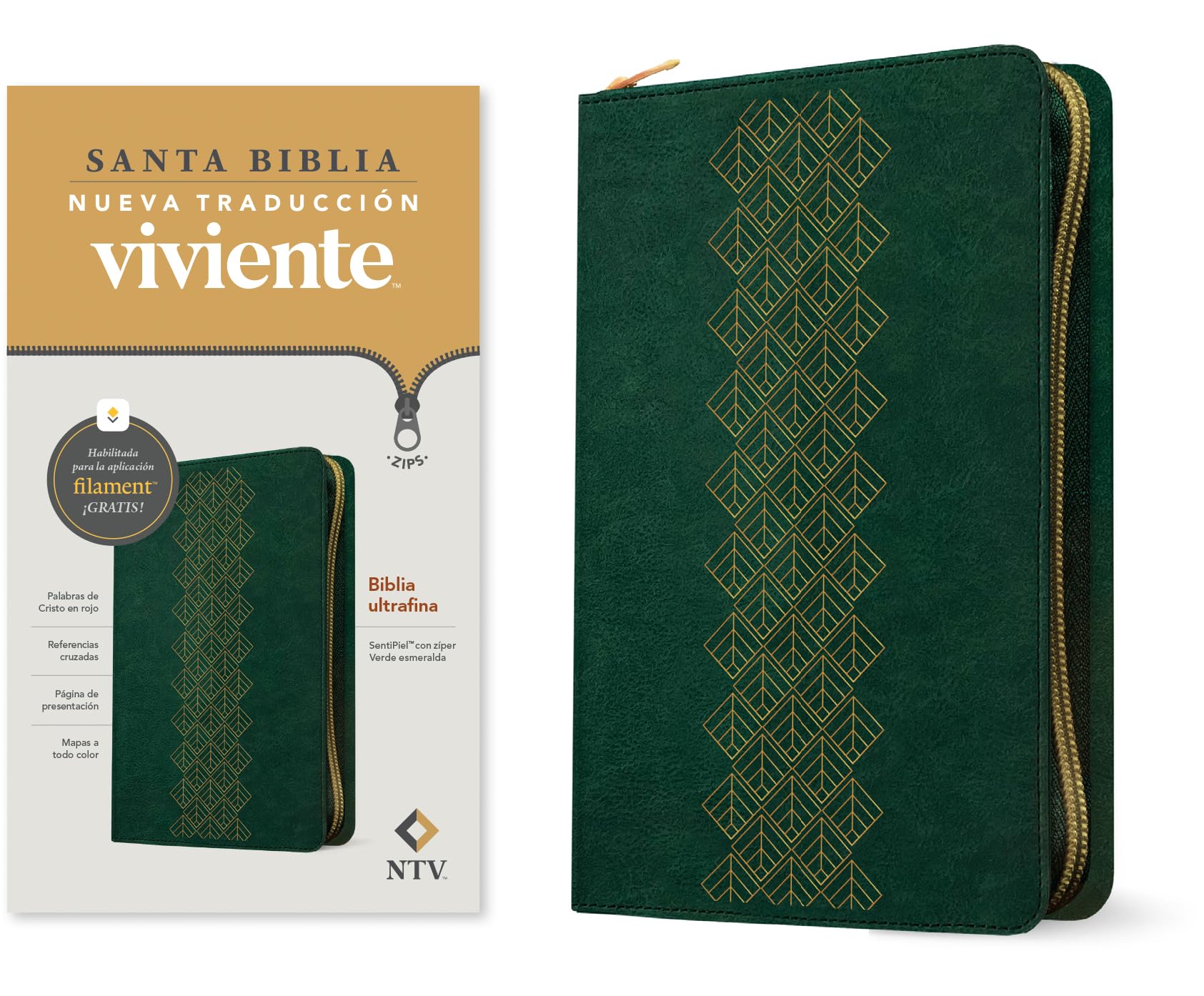 Libro: Biblia ultrafina NTV de zíper, con Filament (SentiPiel, Verde esmeralda, Letra Roja) (Spanish Edition)