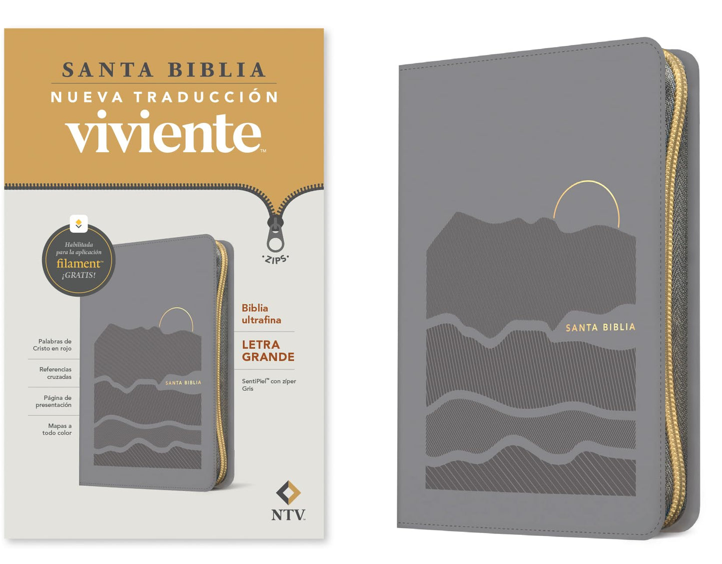 Libro: Biblia ultrafina NTV, letra grande de zíper con Filament (SentiPiel, Gris, Letra Roja) (Spanish Edition)